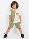Fun Day Colorblock Cotton Short Set (Olive-Vanilla)
