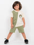 Fun Day Colorblock Cotton Short Set (Olive-Vanilla)
