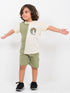 Fun Day Colorblock Cotton Short Set (Olive-Vanilla)