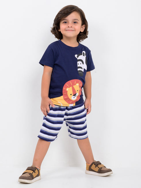 Zebra & King Combo Cotton Short Set (Navy Safari)