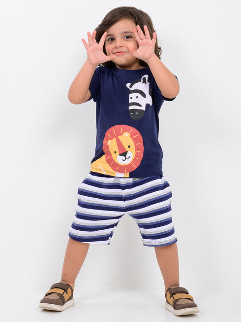 Zebra & King Combo Cotton Short Set (Navy Safari)