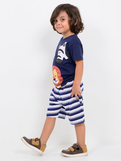 Zebra & King Combo Cotton Short Set (Navy Safari)