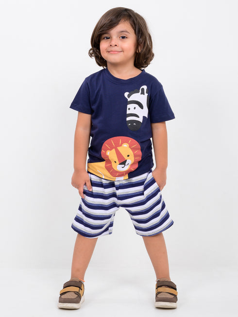 Zebra & King Combo Cotton Short Set (Navy Safari)