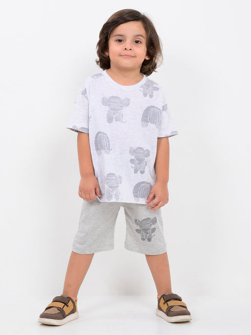 Oversized Elefun Times Cotton Short Set (Pebble Grey)