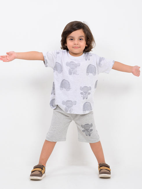 Oversized Elefun Times Cotton Short Set (Pebble Grey)