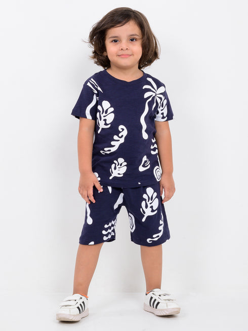 Tropical Drift Cotton Short Set (Palm Navy)