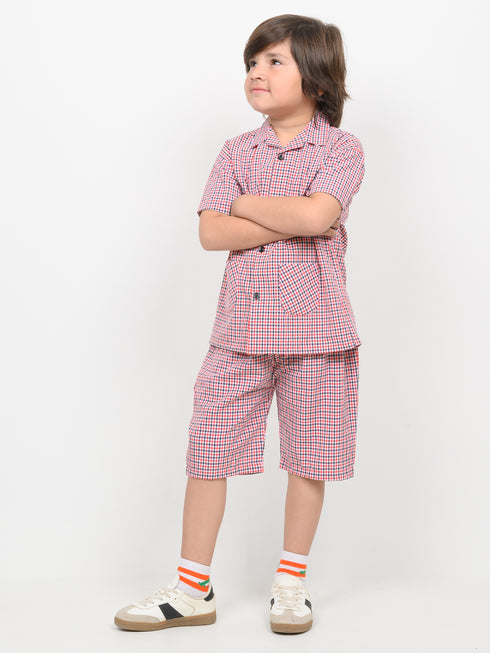 Classic Check Imported Wash & Wear Short Set (Red & Navy)