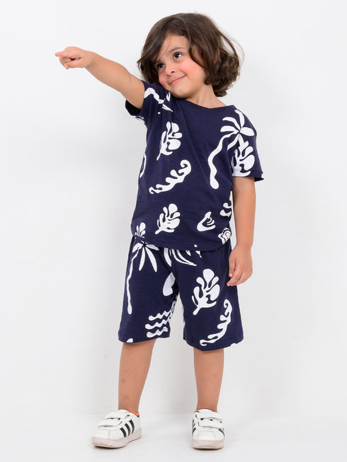 Tropical Drift Cotton Short Set (Palm Navy)