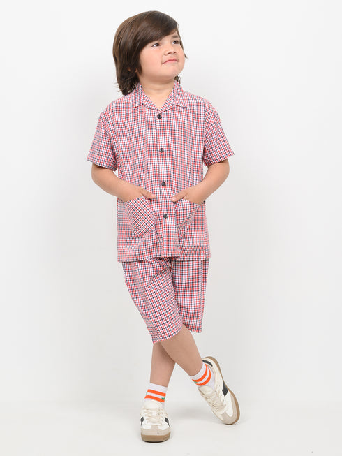 Classic Check Imported Wash & Wear Short Set (Red & Navy)