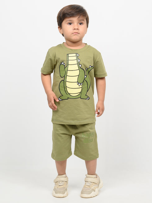 The Croco-Cuddles Cotton Short Set (Olive Green)