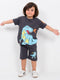 Oversized Mighty Dino Cotton Short Set (Charcoal Grey)