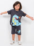 Oversized Mighty Dino Cotton Short Set (Charcoal Grey)