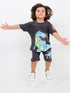 Oversized Mighty Dino Cotton Short Set (Charcoal Grey)