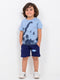 Dino Explorer Cotton Short Set (Light Blue-Navy Blue)