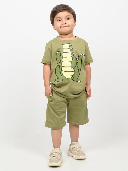 The Croco-Cuddles Cotton Short Set (Olive Green)
