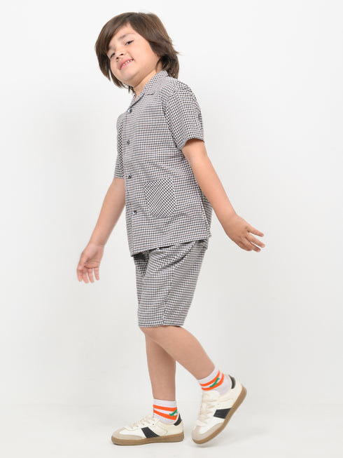 Classic Check Imported Wash & Wear Short Set (Black & White)
