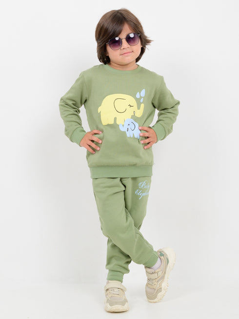 Baby Elephant Jogger Fleece Suit (Soft Green)