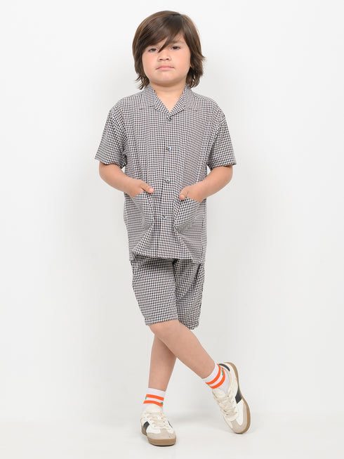 Classic Check Imported Wash & Wear Short Set (Black & White)