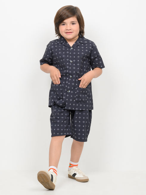 Imported Chambray 2 Piece Short Set (Black)