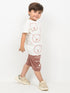 Teddy Bear Play Cotton Short Set (Off-White & Brown)