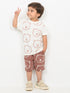 Teddy Bear Play Cotton Short Set (Off-White & Brown)