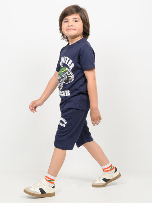 Monster Trucker Cotton Short Set (Navy Blue)