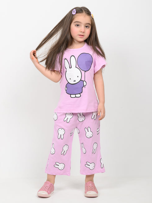 Frill Sleeves Balloon Bunny Cotton Trouser Set (Lilac)