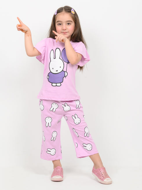 Frill Sleeves Balloon Bunny Cotton Trouser Set (Lilac)