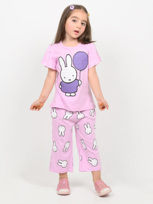 Frill Sleeves Balloon Bunny Cotton Trouser Set (Lilac)