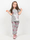 Frill Sleeves Kitty Butterfly Cotton Trouser Set (Light Grey)
