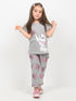 Frill Sleeves Kitty Butterfly Cotton Trouser Set (Light Grey)