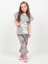 Frill Sleeves Kitty Butterfly Cotton Trouser Set (Light Grey)