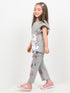 Frill Sleeves Kitty Butterfly Cotton Trouser Set (Light Grey)