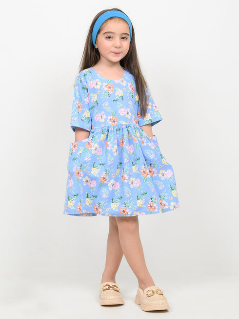 Imported Cotton Bluebell Charm Frock (Sky Blue)