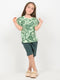 Frill Sleeves Floral Garden Cotton Short Set (Light & Dark Green)
