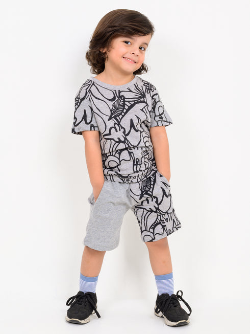 Patterned Cotton Short Set (Gray)