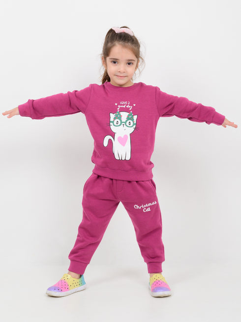 Cozy Cat Fleece Suit (Berry Pink)