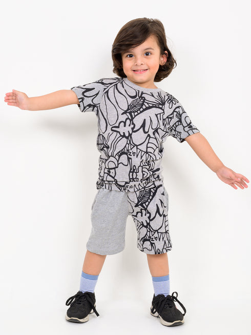 Patterned Cotton Short Set (Gray)