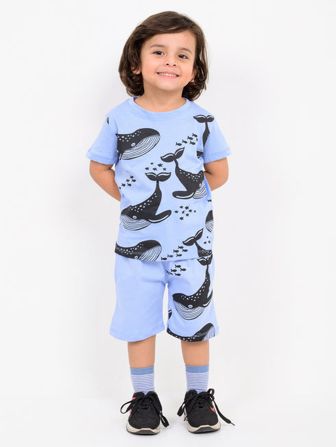 Whale Adventures Cotton Short Set (Cornflower Blue)