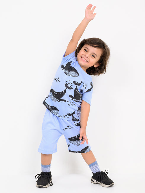 Whale Adventures Cotton Short Set (Cornflower Blue)