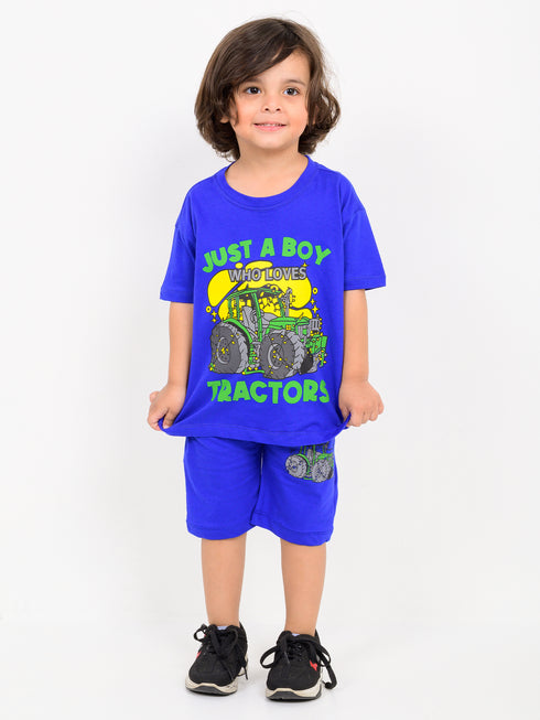 Oversized Tractor Power Cotton Short Set (Royal Blue)