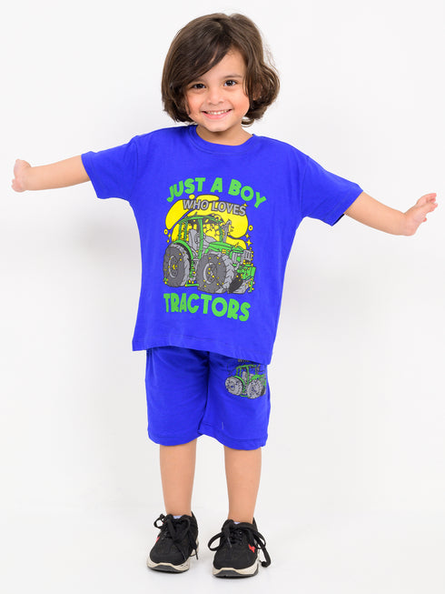 Oversized Tractor Power Cotton Short Set (Royal Blue)