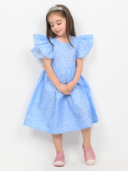 Imported PC Cotton Angel Sleeves Frock (Sky Blue)