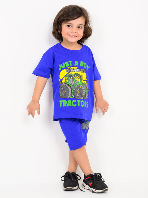 Oversized Tractor Power Cotton Short Set (Royal Blue)