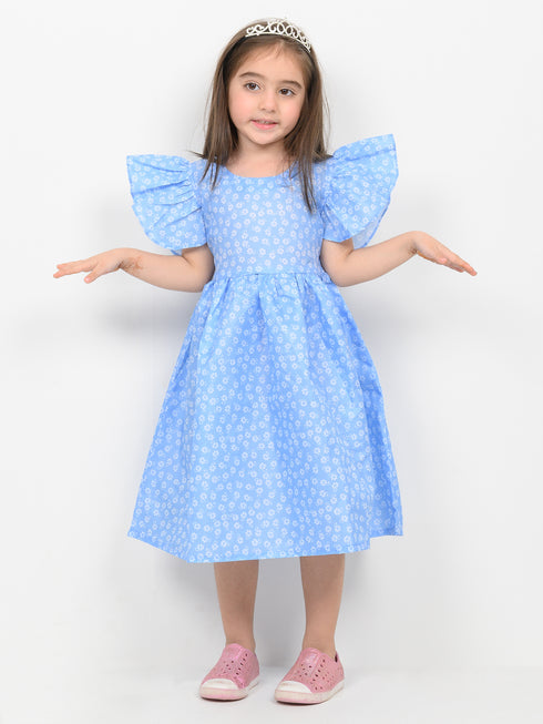 Imported PC Cotton Angel Sleeves Frock (Sky Blue)