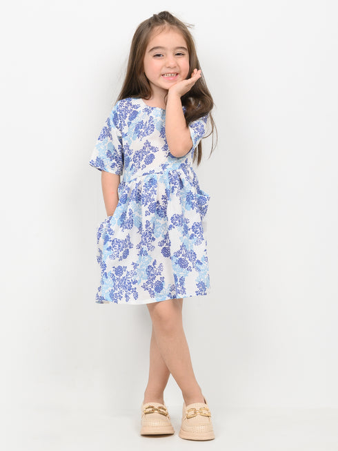 Imported Cotton Linen Blue Willow Frock (Powder Blue)