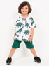 Oversized Dino Adventure Cotton Short Set (White-Green)