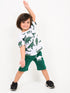 Oversized Dino Adventure Cotton Short Set (White-Green)