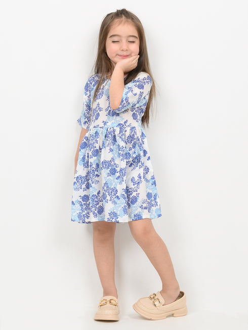 Imported Cotton Linen Blue Willow Frock (Powder Blue)