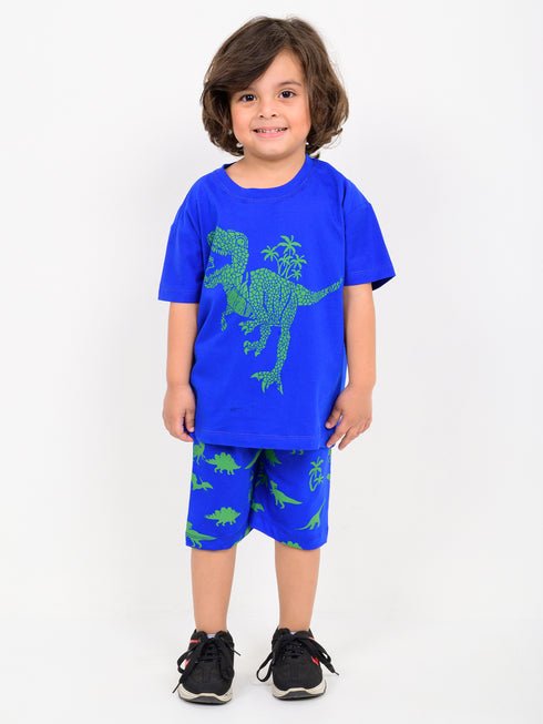 Oversized Jurassic Dino Cotton Short Set (Royal Blue)